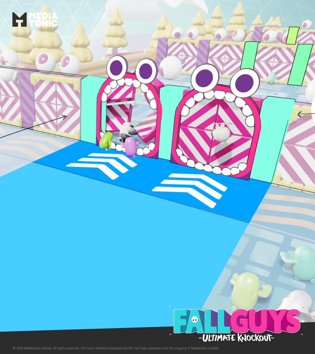 Sadly I never got the dribbly blobs into the game, but you can thank me for all the monster faces on the Door Dash doors and the rainbow archways. 