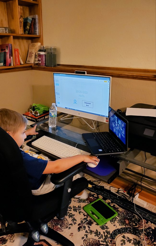 ErikaP226's tweet photo. He's already the King of Multi-tasking during Math on Virtual Day #2!! @Lenzini_fox https://t.co/n88YXMnl7M