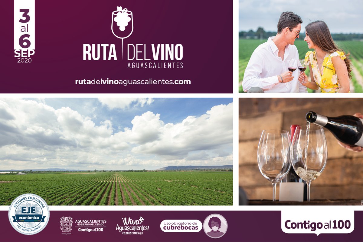 Aguascalientes's tweet photo. Consulta el programa general de la #RutaDelVinoAgs y planifica tu viaje a Aguascalientes para vivir la experiencia completa de la tradición vinícola 🍇
Recuerda llevar tu cubrebocas #ContigoAl100 https://t.co/lYff5YvAq2 https://t.co/3BSevwUs4v
