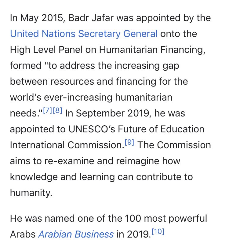 85/ BADR JAFARUAE BUSINESSMANChairman of *GLOBAL PORTS & LOGISTICS* (think shipping containers)In 2015, Assigned by UN Sec General to “Humanitarian Financing* (shudder)Chairman of org involved in drilling Kurdi Natural GasShipping Containers+Humanitarian = ...