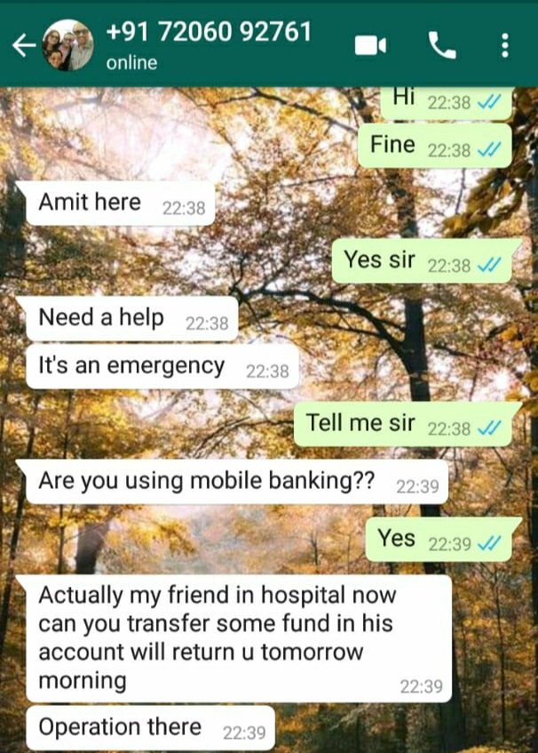 AmitApte71's tweet photo. Imposter (mobile no 72060 92761) using my family photo as DP I'd is trying to get money from my contacts. Screenshot of the message being sent is attached. The number is identified by True caller as "Illegal Financial Fraud". @cyberpolice @CPPuneCity @PuneCityPolice https://t.co/HAQgqkGDMF