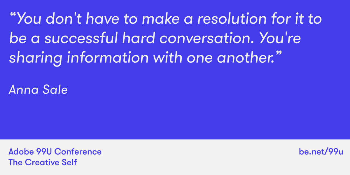 In her #99UConf 2020 keynote, host of <a href="/deathsexmoney/">Death, Sex & Money</a> @annasale shared how to approach talking about—and listening to—hard things. Watch her full talk: adobe99u.co/2Yasdtr