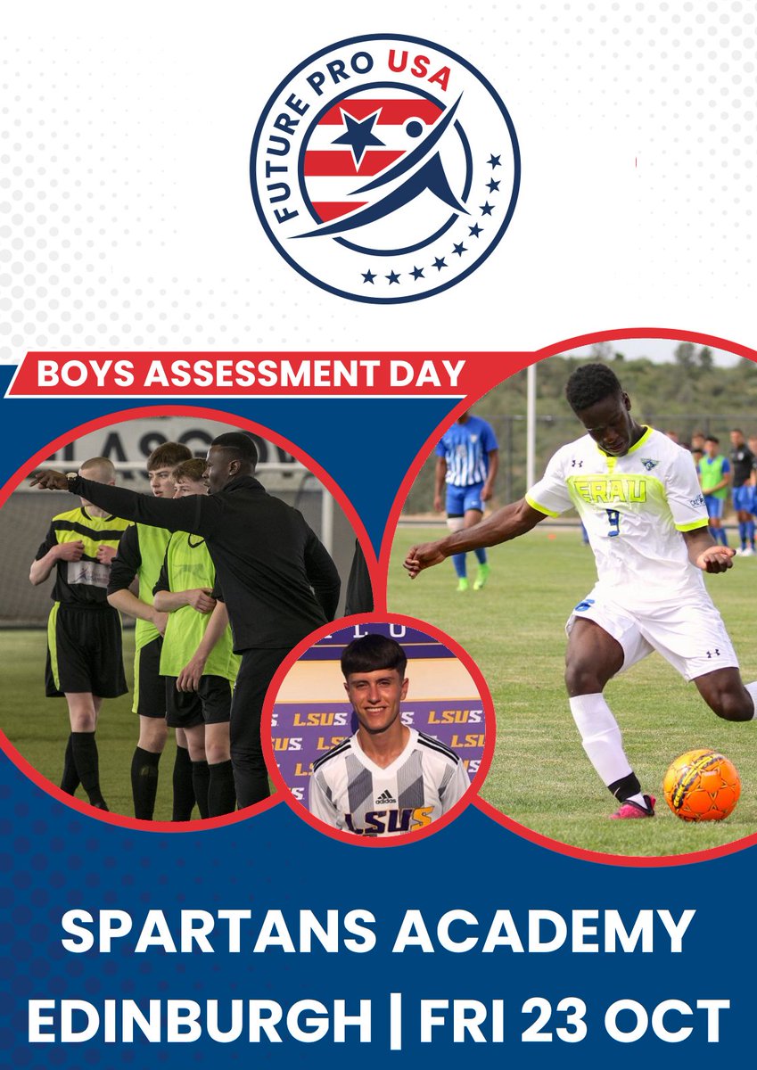 USA SCHOLARSHIPS - FREE EVENT | We are delighted to confirm the first Future Pro USA event of 2020/21! The event takes place this October at Spartans Academy in Edinburgh.

It's free to attend, but spaces are limited. Reserve yours now @ yfs.news/futureprousa