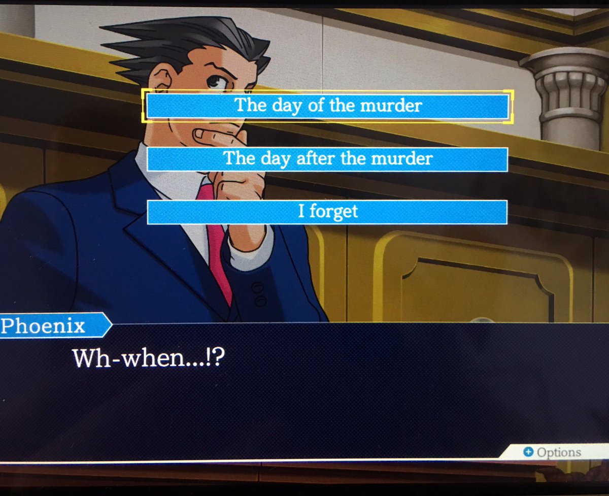  #iraattorney i am the exact right person to be playing this game because i am precisely as stupid as phoenix wright himself and he and i are just sitting here SWEATING IT OUT. i DO forget