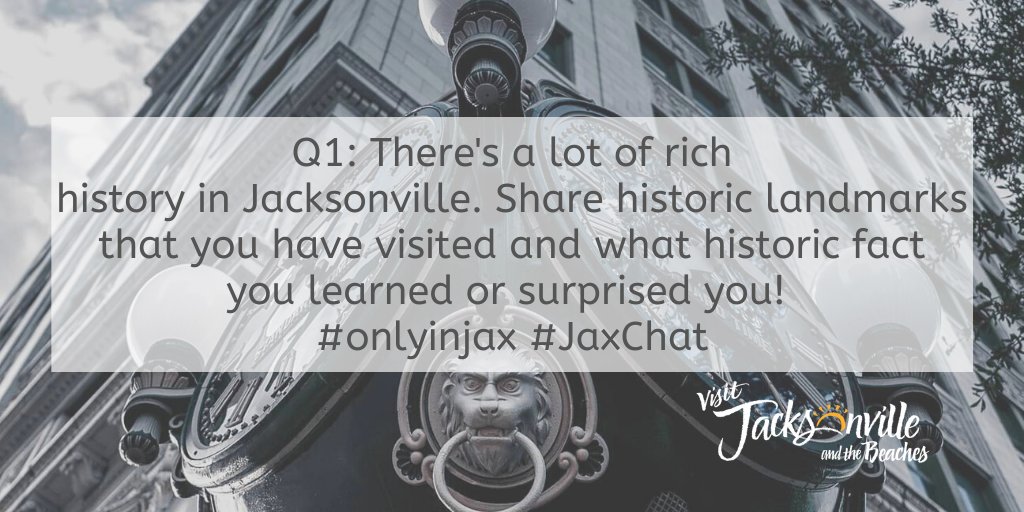 Visit_Jax's tweet photo. Q1: There's a lot of rich history in Jacksonville. Share historic landmarks that you have visited and what historic fact you learned or surprised you! πΊοΈπ #JaxChat #onlyinjax https://t.co/gtBbTU1hSe