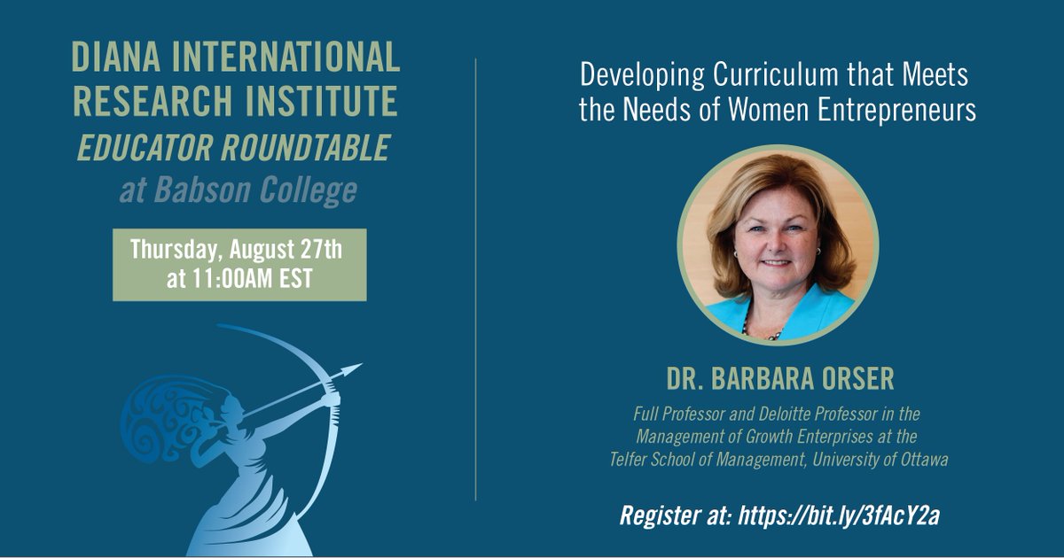 The Diana International Research Institute (DIRI) (@babsondiri) on Twitter photo Don't miss DIRI's 3rd Quarter Educator Roundtable ft.
<a href="/BarbaraOrser/">Barbara J. Orser</a> this Thursday!
For more details and a link to RSVP for the event, click here: bit.ly/2XY0kEk Don't miss DIRI's 3rd Quarter Educator Roundtable ft.
<a href="/BarbaraOrser/">Barbara J. Orser</a> this Thursday!
For more details and a link to RSVP for the event, click here: bit.ly/2XY0kEk