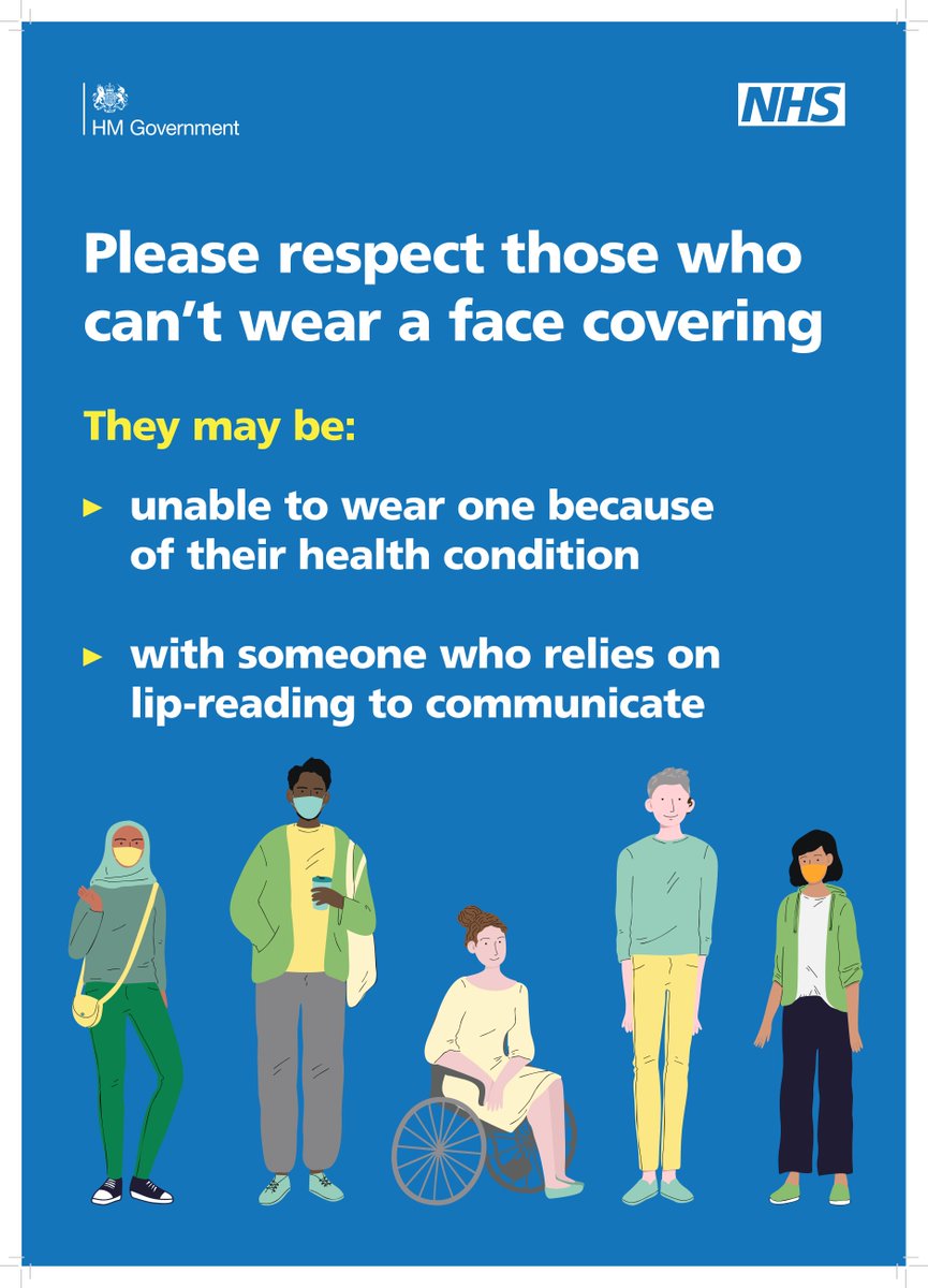 For a number of reasons some people are unable to wear face coverings. However, many of these people are experiencing hostility from others for not doing so. Please share this image far and wide to raise awareness.