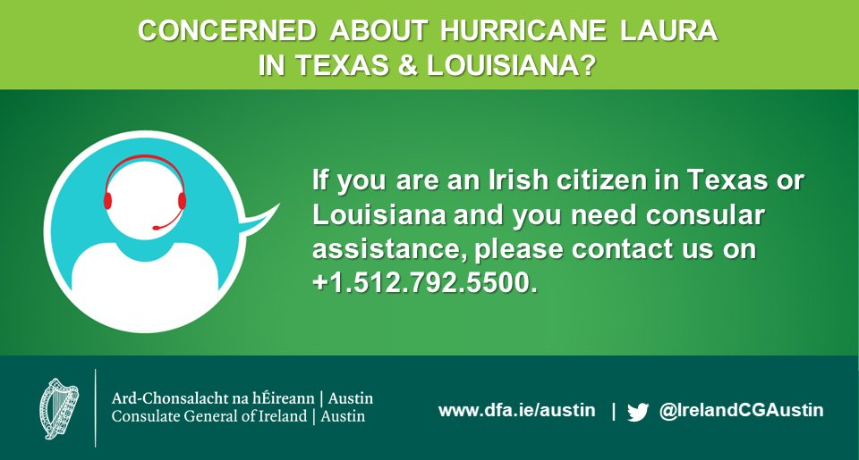 If you are an Irish citizen, you can contact us on 512.792.5500 if you need consular assistance. 