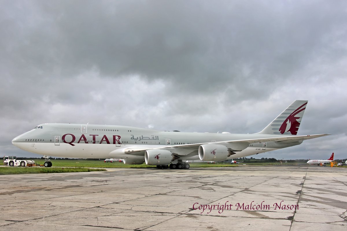 malcolm_nason's tweet photo. The second B747-8Z5.BBJ for the Qatar Amiri Flight A7-HHF was rolled out of the @IAC_Ltd paint hangar at
@ShannonAirport today before departure to Basel. #QatarAmiriFlight #Boeing747BBJ #B747 #aviation #aviationnews #aircraftspotting #VIPaircraft https://t.co/lXT4pIGdjo