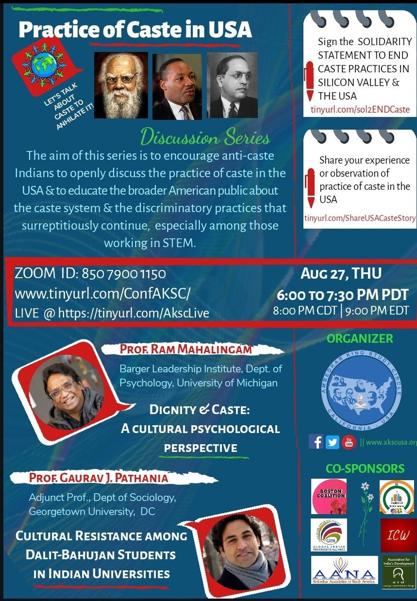 Ambedkar King Study Circle Usa Practice Of Caste In Usa Discussion Series 8 Dignity And Caste A Cultural Psychological Perspective Prof Ram Mahalingam Cultural Resistance Among Dalit Bahujan Students In Indian