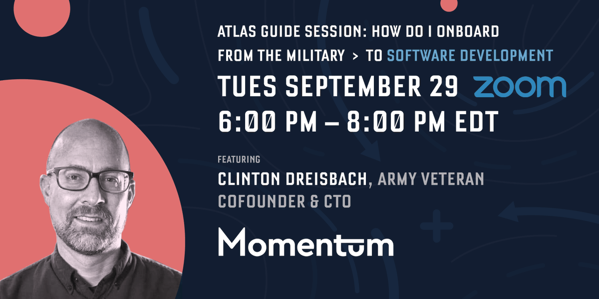 Join an interactive crash course led by <a href="/himomentum/">Momentum</a> CTO and Army Veteran @cndreisbach to learn web dev fundamentals &amp; create a webpage! Connect with other veterans developing tech skills and making the transition from military service to technology careers bit.ly/3jig0up