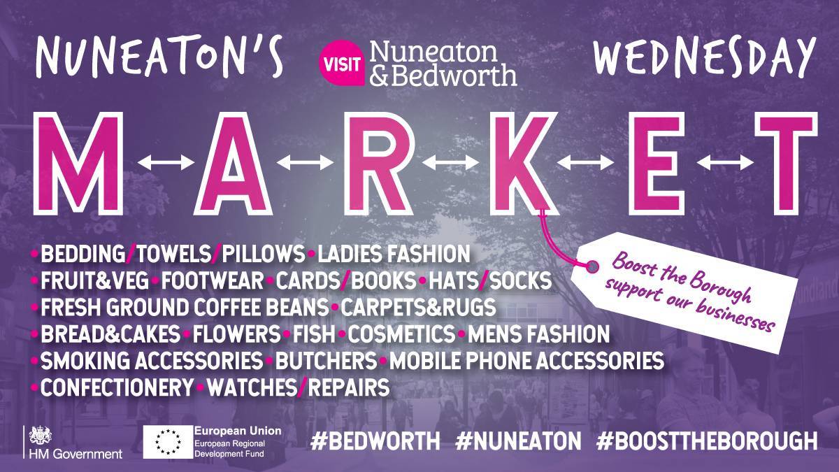 Wednesday market in #Nuneaton tomorrow.
Please shop safely, wear a face covering when entering shops and socially distance.

#BoostTheBorough