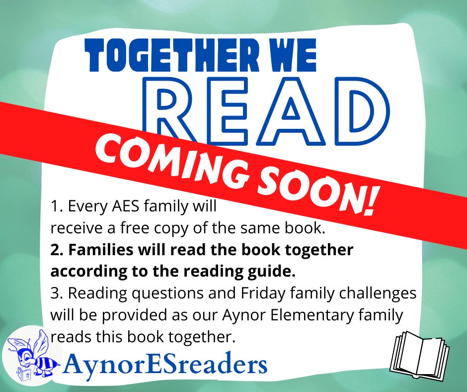 ReCRUTEnReaders's tweet photo. Kicking the year off with a whole school read! Through “Together We Read” Aynor Elementary students, families, and staff will get to read the same book all together! Stay tuned for more information coming soon! #AynorESreaders #hcslibrarymedia #leadhcs #aynor #bluejacketsread https://t.co/AMfbNNSahh