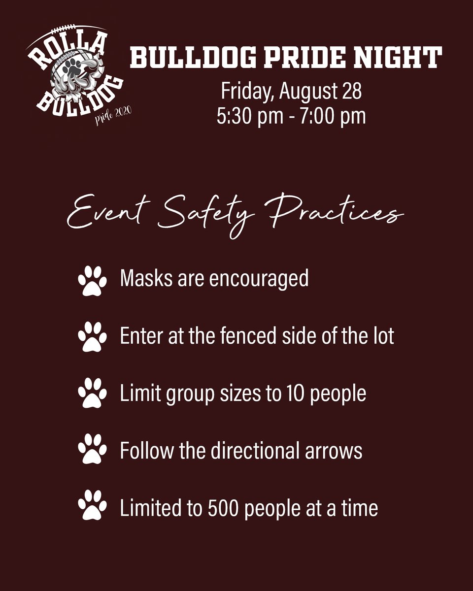 Please visit the Bulldog Athletics website for an important update on Bulldog Pride Night. There will be no public tickets available for the football home opener this Friday 8/28. bit.ly/BDPN2020