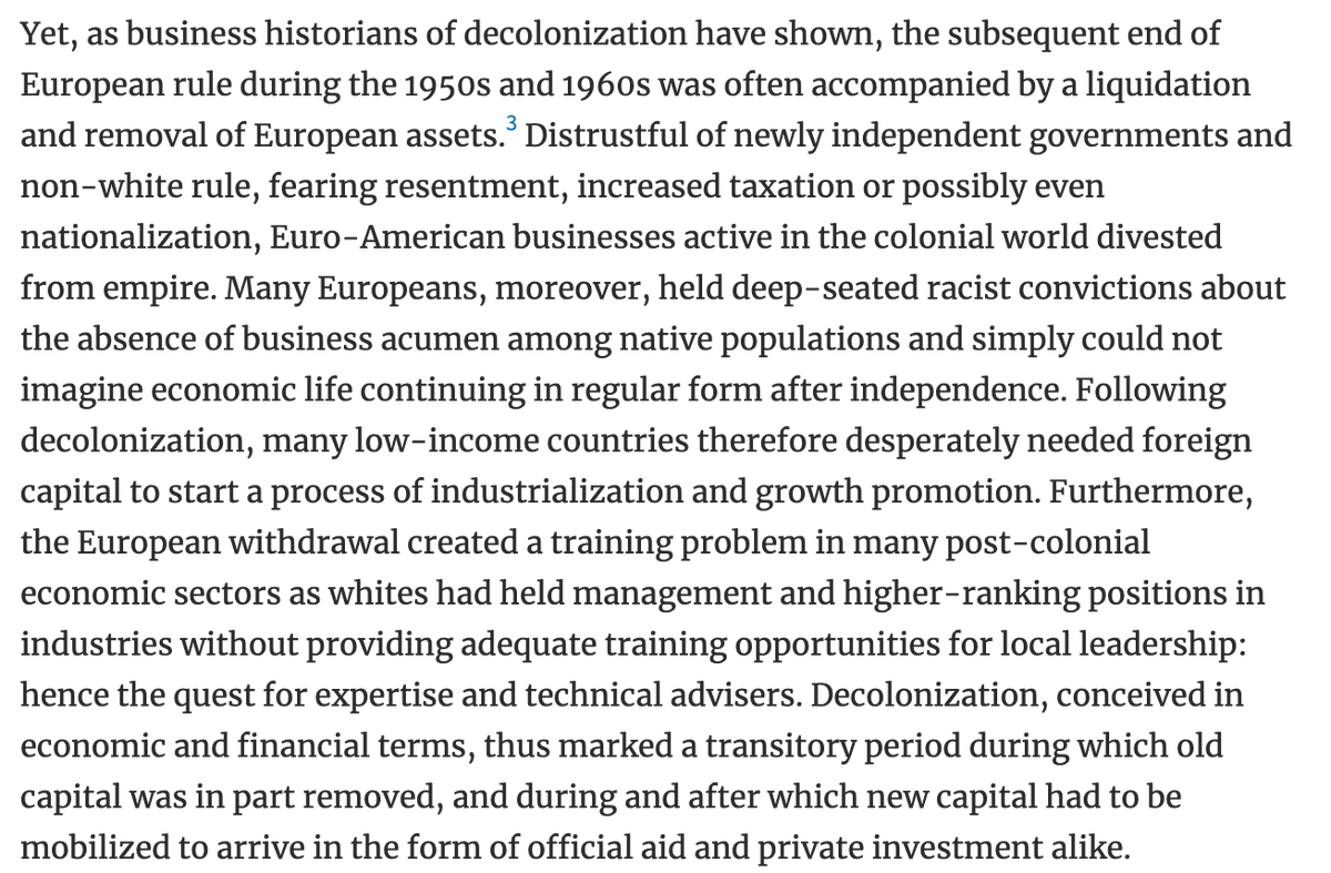 At the same time, we know that many investors, where possible depending on circumstances and the nature of their assets, sought to remove themselves and their funds from the decolonizing world when non-white rule appeared increasingly likely  #twitterstorians