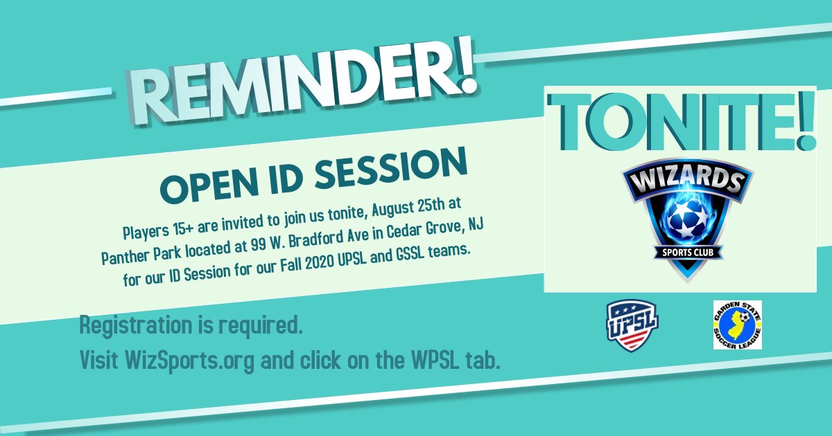 REMINDER! Join us tonite for our 2020 UPSL and GSSL ID Session! Register online at WizSports.org. See you there! #BePartOfTheMagic