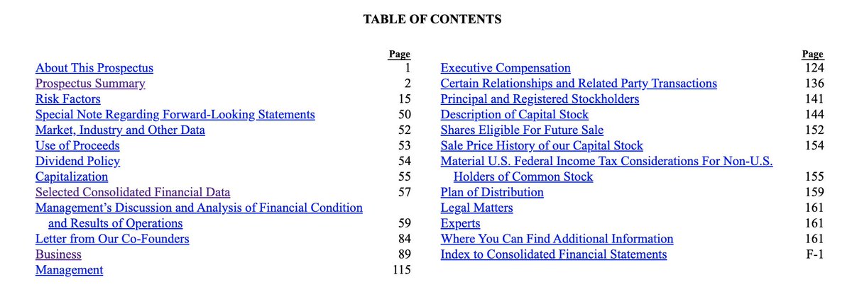 6/ Find the Table of Contents in S-1: It looks like this: