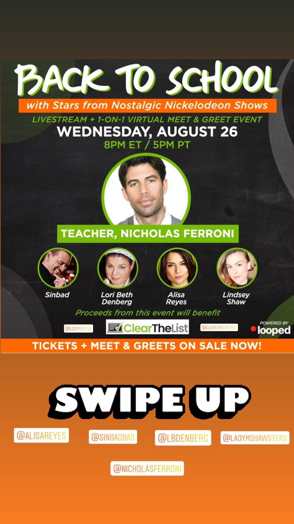 Meet me &amp; help #teachers @ the same time I'm going #backtoschool on 8/26 @ 8pm ET It’s gonna be fun, entertaining &amp; proceeds will help teachers get school supplies RSVP here events.loopedlive.com/backtoschool <a href="/AlisaReyes/">Alisa Reyes</a> <a href="/sinbadbad/">Sinbad</a> <a href="/LoriBethDenberg/">Lori Beth Denberg</a> <a href="/NicholasFerroni/">Nicholas Ferroni</a> #LindseyShaw @loopedlive