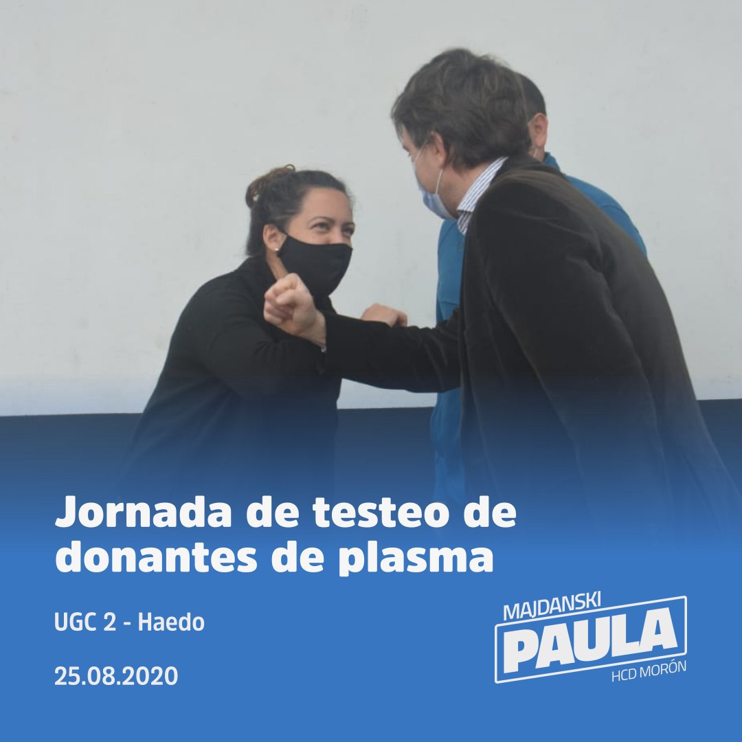 paulamajdanski's tweet photo. Hoy por la mañana junto al intendente @LucasGhi, al secretario de salud #MartínLatorraca y al director de la #UGC2 de #Haedo #DiegoDeLosHoyos participé de la jornada de testeos a posibles donantes de #plasma que se realizó en la #UGC2 de @MunicipioMoron. https://t.co/0PxGeJ9Met