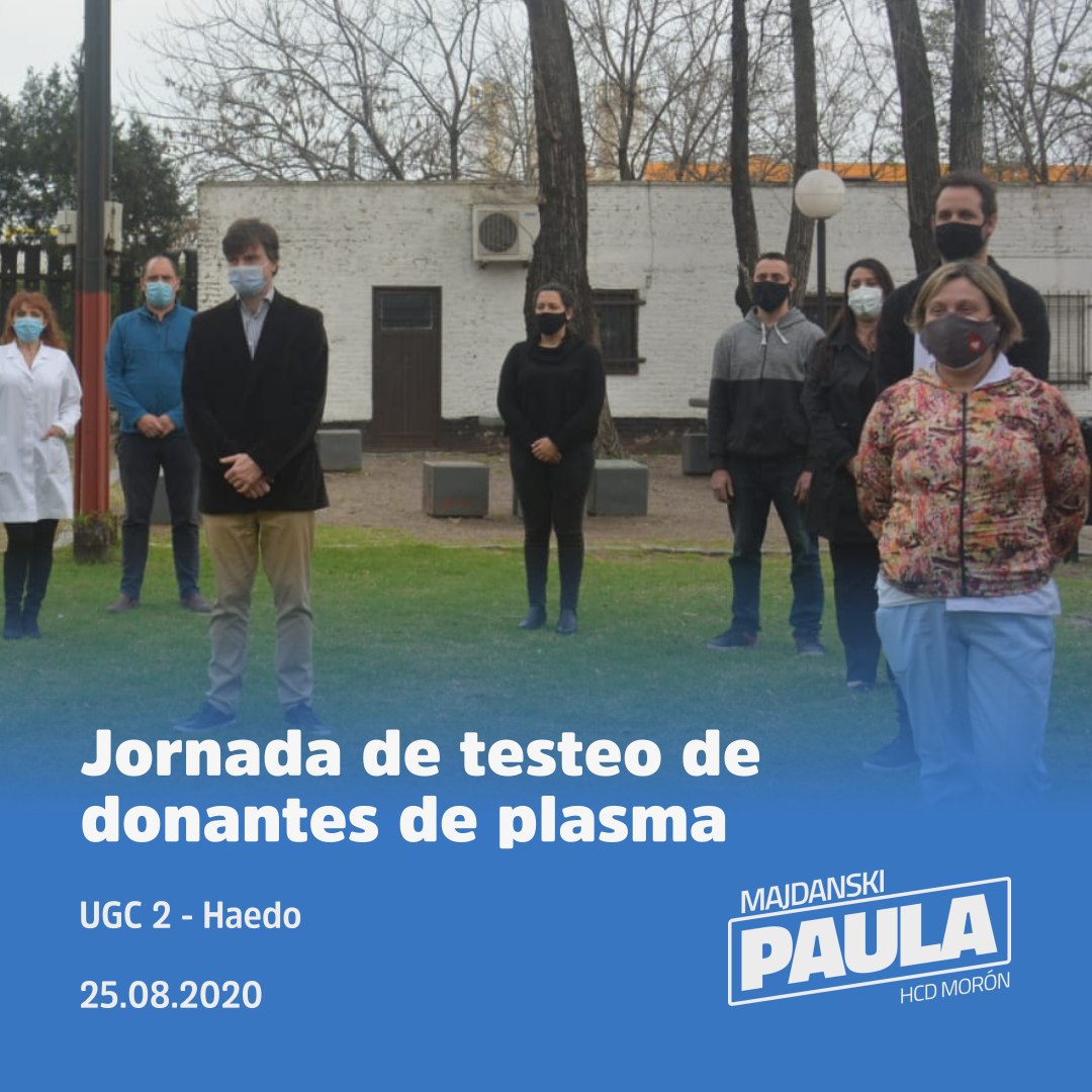 paulamajdanski's tweet photo. Hoy por la mañana junto al intendente @LucasGhi, al secretario de salud #MartínLatorraca y al director de la #UGC2 de #Haedo #DiegoDeLosHoyos participé de la jornada de testeos a posibles donantes de #plasma que se realizó en la #UGC2 de @MunicipioMoron. https://t.co/0PxGeJ9Met