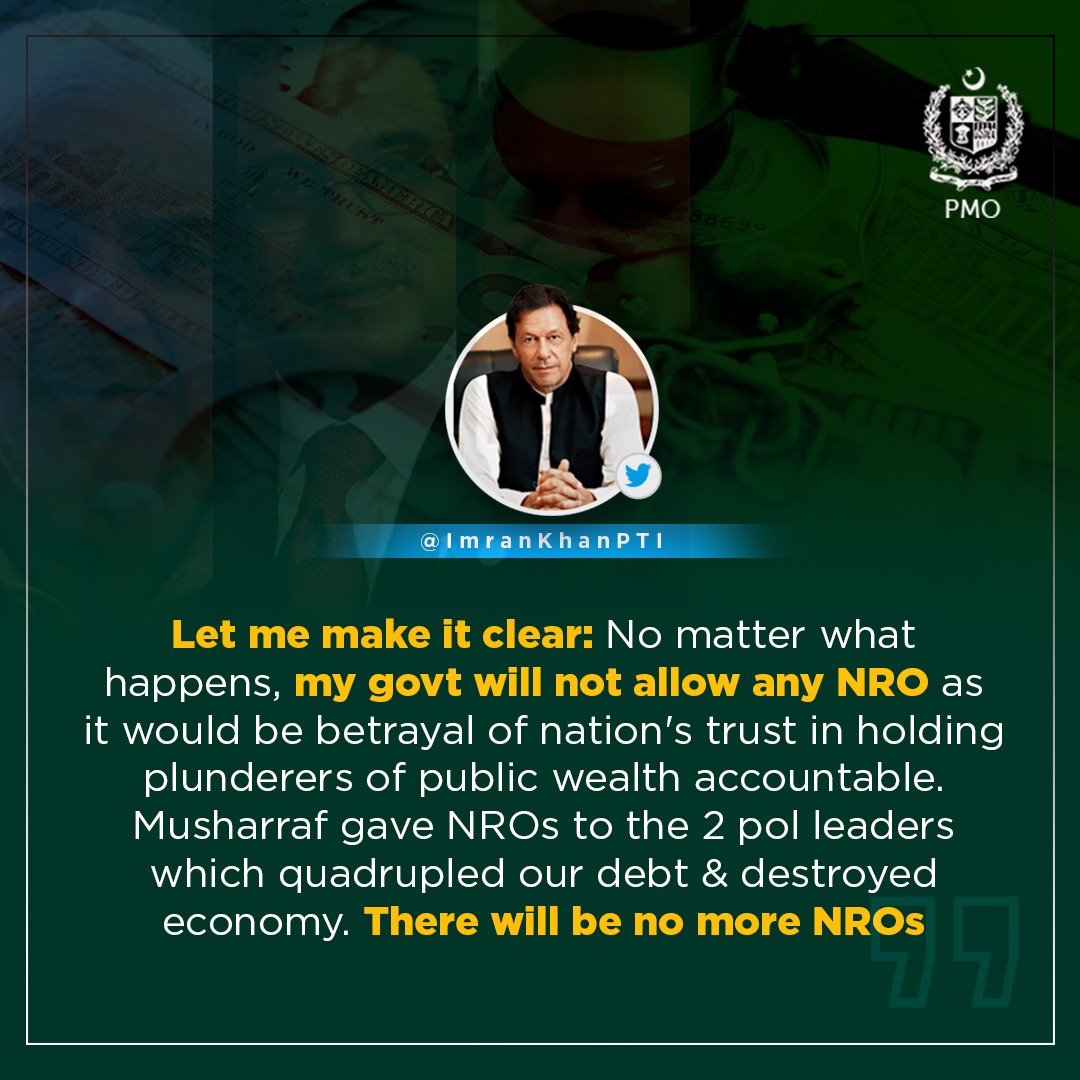PakPMO's tweet photo. PM @ImranKhanPTI has strongly condemned the opposition's rejection of FATF-related bills in the Senate. Calling it a desperate attempt to protect ill-gotten wealth, he said that the opposition was resorting to blackmail for NRO despite the direct threat to the country's economy. https://t.co/e5b5XhN78j