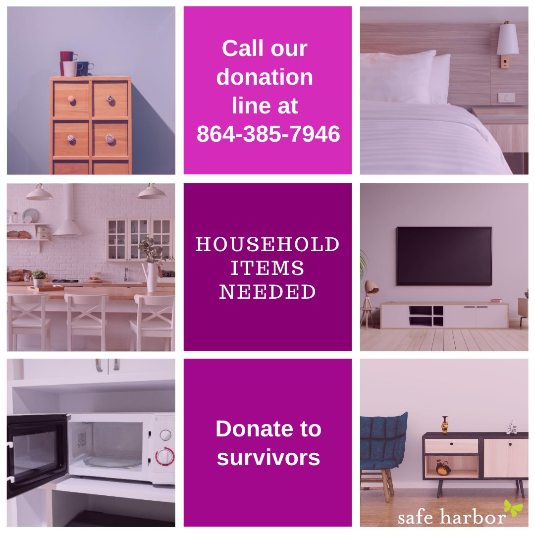 SafeHarborInc's tweet image. Furniture and household items are needed for client move-outs!  
We are currently in need of:
-Beds and frames (twin, full, or queen)
-Kitchen tables &amp;amp; chairs
-Microwaves
-Dressers
-TVs &amp;amp; TV stands
-End tables
If you can help, please call our donation line at 864-385-7946