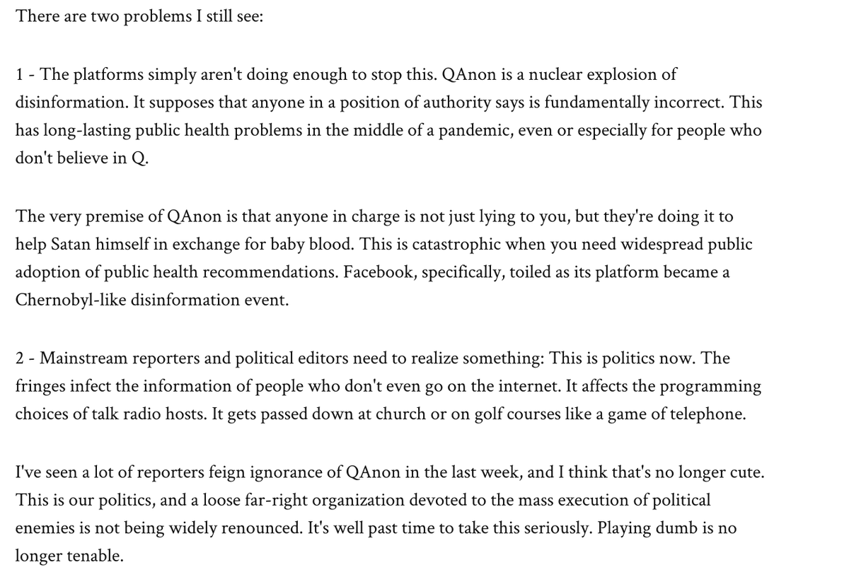 I'm talking with  @mathewi and  @BrandyZadrozny about QAnon right now.Here's how I think we need to look at it in the next few months, and how we can best shine a light on a menace. https://galley.cjr.org/public/conversations/-MFaqgMvzrYZeNr6lPdt