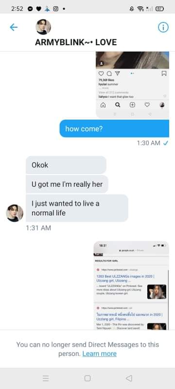 So I started asking her, this is the screenshots of our conversation. She said to please don't tell to anyone, (now i'm scared but I don't want to be silent because she is pretending to be someone else.