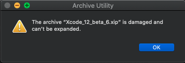 NutterFi's tweet image. Anyone else having trouble with unarchiving #Xcode12beta6 ?
