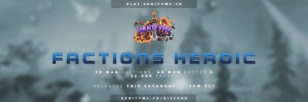 VanityMC's tweet image. Factions Heroic reset will be this Saturday, August 29th @ 3PM EST 👑

💰$2,000 F-TOP PAYOUTS 

🏙 CHANGELOG: vanitymc.co/heroic

💎 SOTW GIVEAWAY
- x5 Vanity Ranks
- x5 Heroic Crates
- 2500 V-Gems

LIKE + RETWEET + FOLLOW 💙