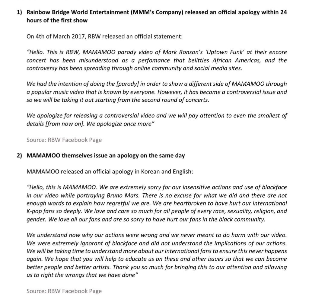 they were unknowing and ignorant of the historical effects and meanings of blackface and once were told of these truths they immediately gave an public apology (5 times) to the black community in an open letter and took time out of their schedule to educate themselves on it.