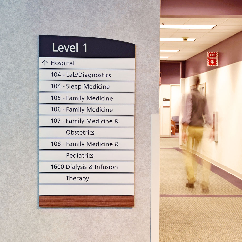 APCOSigns's tweet photo. Poor #signage can result in lost, frustrated visitors, wasted time for staff, and lower #HCAHPS scores. APCO has been solving these problems for healthcare facilities for over 50 years, offering expertise from ##wayfinding and #ADAcompliance to fabrication and installation. https://t.co/ALapcIarJE