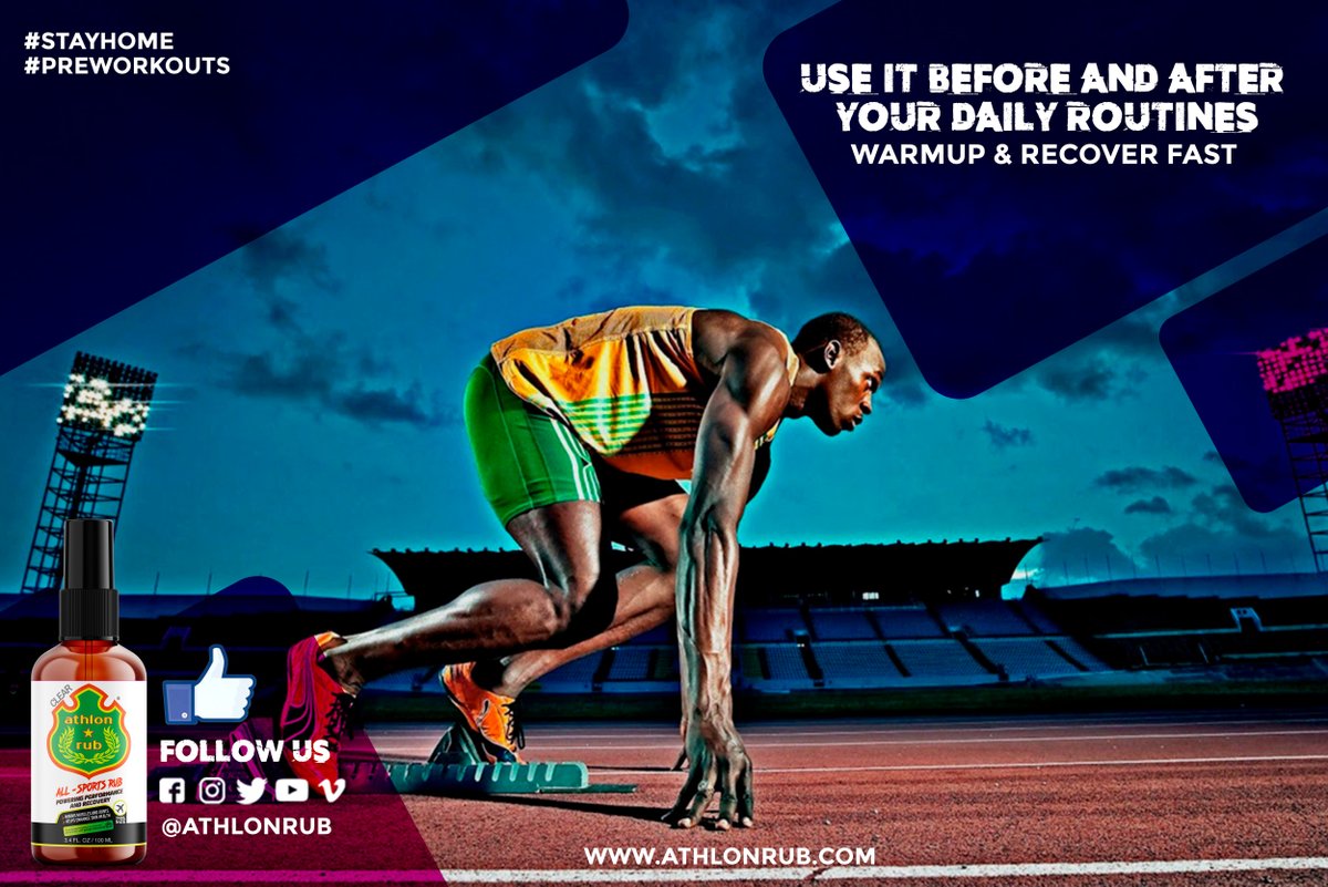 AthlonRub's tweet photo. Get the maximum potential of your muscles applying Athlon rub before and after home routine, training, competition or physical activity.
Athlete credit: Usain Bolt @usainbolt
#Warmup #recoverfast #herbaloil #sporttherapy #run #preworkout https://t.co/lE6xfwotKM