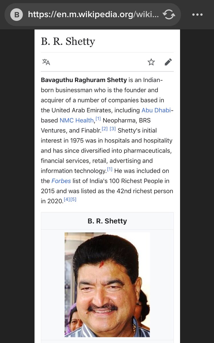 90/ B.R. SHETTYIndian-born, *UAE-based* businessman - founded NMC HealthFocus on *Hospitals, Pharma, & InfoTech*In 2019/2020 he got fuuuuqqqed  -Misappropriation of Funds>UAE criminal complaint & froze all his shit>all assets seizedCan’t wait for more of that