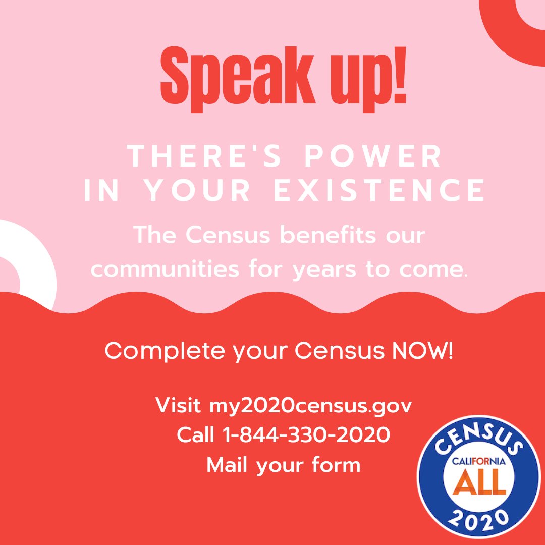 There’s power in your existence 💪! So, speak up! Ensure you are seen and heard by filling out your #2020Census today.
Visit my2020census.gov today to do your part.
#ICount #CaliforniaForAll #IECounts #2020Census #Census #HasmeContar #CountMeIn #IECounts #ucrcounts #ucr