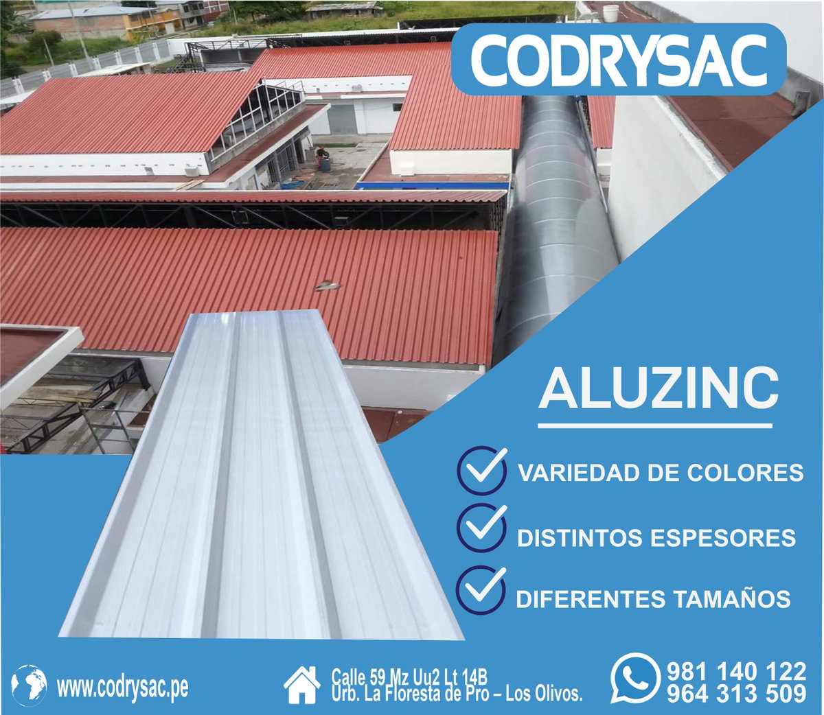 codrysac's tweet image. Calaminas de aluzinc en formato tr4 para el hogar o la industria, un metro de ancho útil, mientras que el largo lo fabricamos a la medida que desee nuestros clientes. 
consulta nuestro stock de espesores y colores,
981140122 - 964313509