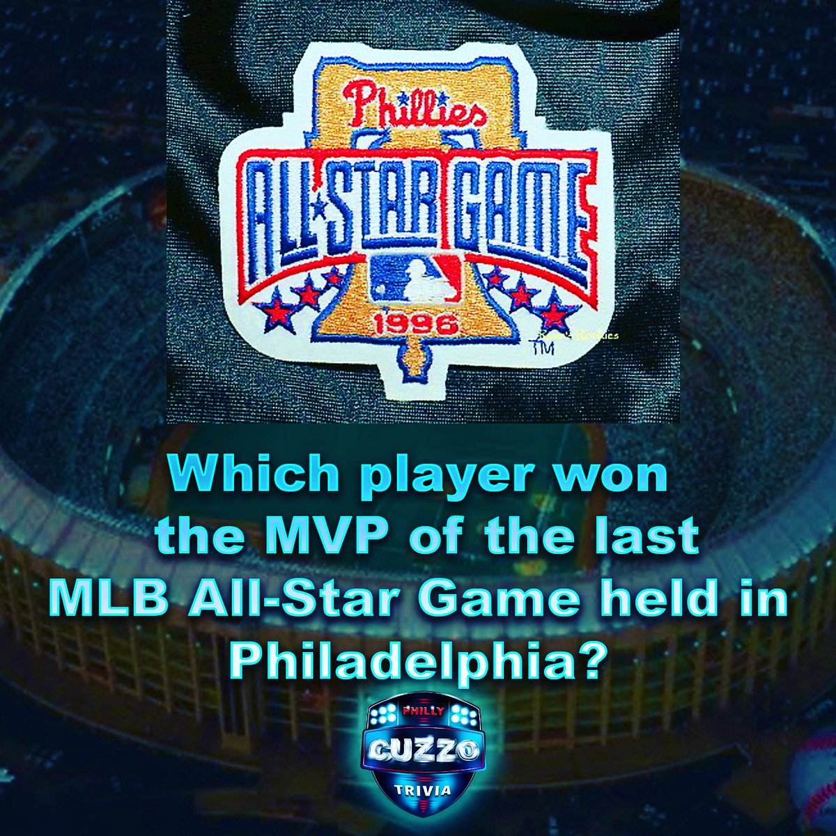 Which player won the MVP of the last MLB All-Star Game held in Philadelphia?
                A. Mike Piazza 
                B. Barry Bonds
                C. Cal Ripken, Jr.
                D. Kenny Lofton

#philly #mlb #phillies #trivia #baseball #baseballtrivia #allstar