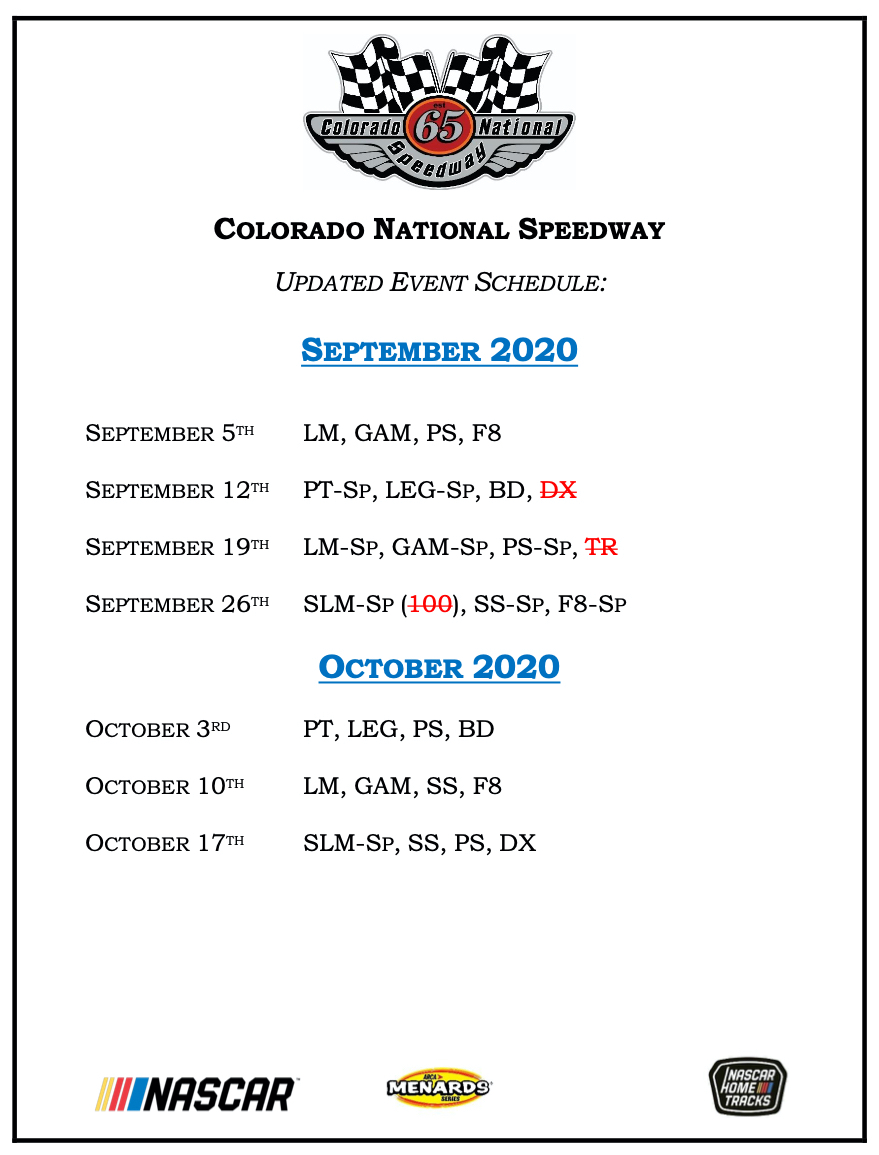 Here we go folks! The updated and expanded race schedule for September and October.