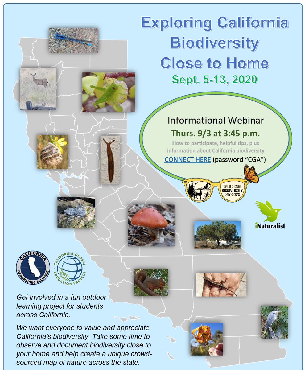 Explore CA Biodiversity at Home! Have your students investigate the nature that lives in their local spaces. See calgeography.sdsu.edu for more information and webinar registration!