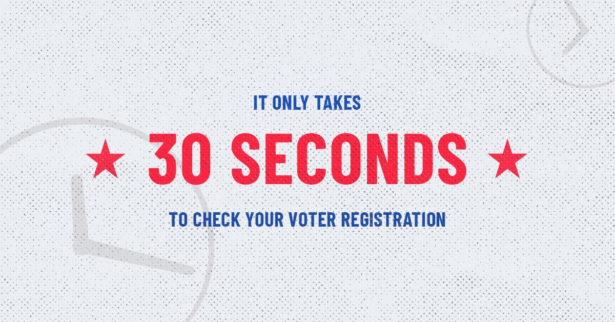 Check to see if you’re registered to vote in less time than it takes to watch a TikTok. Visit vote.org to check your registration status in under 30 seconds. #voteready