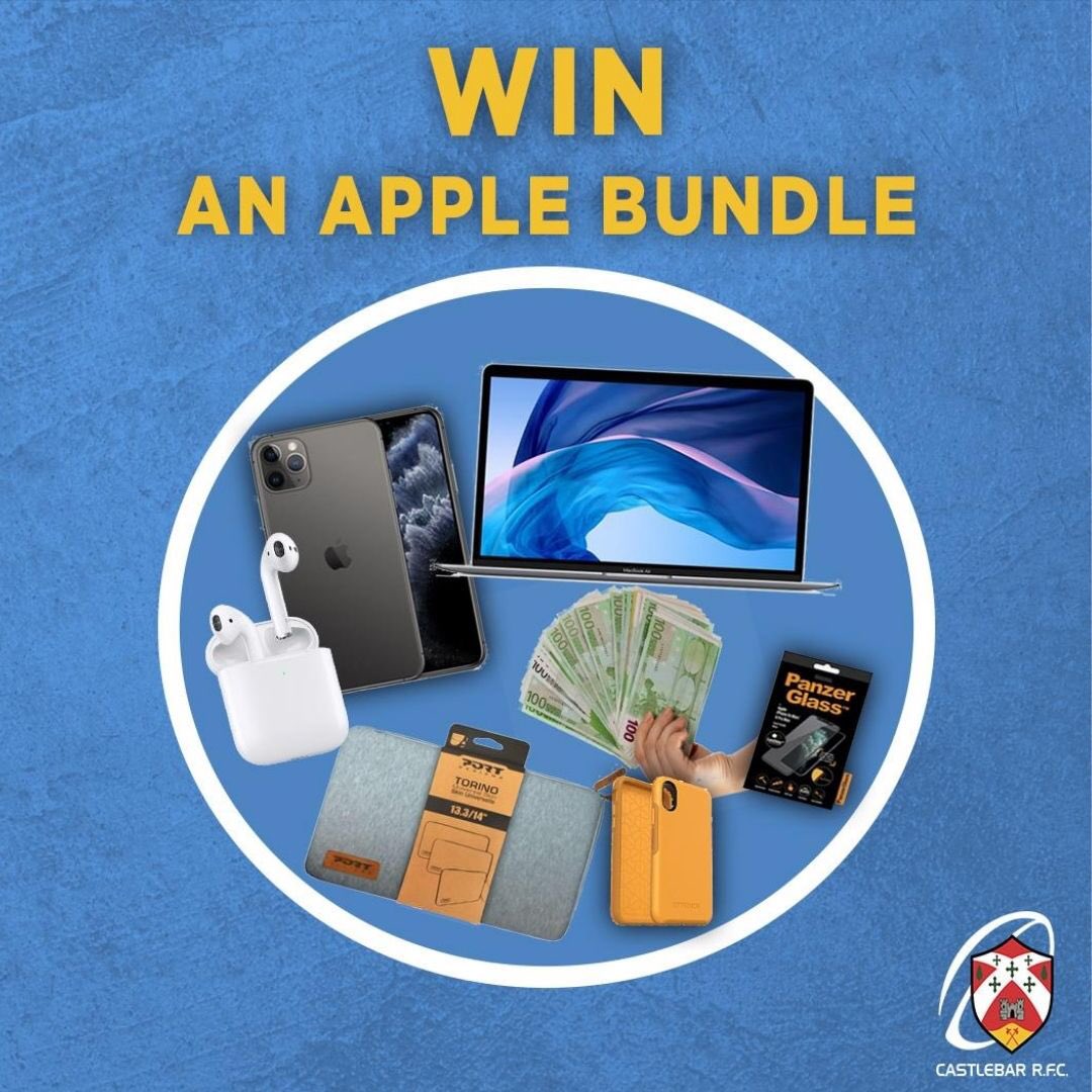 WIN AN APPLE BUNDLE FOR €10 worth €4000 🗣

Enter on our website castlebarrfc.ie/product/win-an…

Prize includes;
🔹 Apple MacBook Air with carry case
🔹 iPhone Pro Max with case and screen protector
🔹 AirPods
🔹+ €1,000 in Cash ‼️
 #giveaway #competition #win #raffle