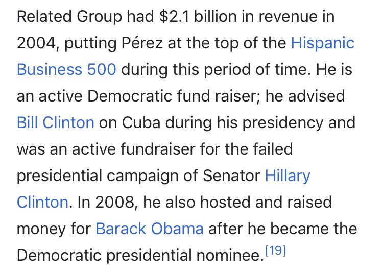 92/ JORGE PEREZReal EstateArgentina born (see Evita thread)“Friend” & former biz partner with  @realDonaldTrump who wrote the foreword to Perez’s bookYet JP has been *critical* of POTUS since 2016, which says it allAdvised [BC] on Cuba, fundraiser for Obama & HRC