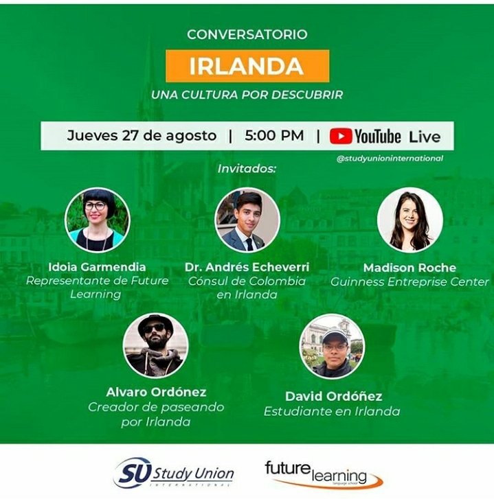 ¡Participa en nuestro conversatorio, Irlanda una cultura por descubrir este 27 de agosto de 2020 a las 5:00 pm por nuestro canal de Youtube <a href="/studyunion/">Study Union - Experiencias estudios en el exterior</a>.  Regístrate en el link su.co/estudiar-en-ir…