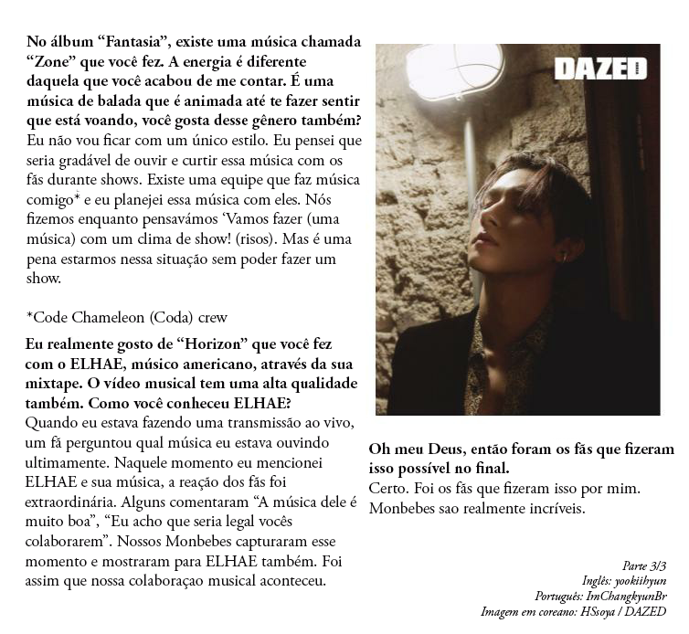 ImChangkyunBr's tweet photo. 📝🐺[ 25.08.20 #TRAD ]
ㅡ Entrevista do Changkyun para a DAZED KOREA💜

© Eng: yookiihyun / Pt-br: Vane🦋
#아이엠 #IM #창균 #CHANGKYUN 
#몬스타엑스 #MONSTA_X
@OfficialMonstaX https://t.co/EPzNJpL0f6