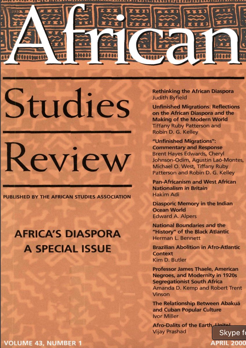 What are the continued influences of Tiffany Patterson &amp; Robin Kelley’s important, African Studies Review piece, “Unfinished Migrations: Reflections on the African Diaspora &amp; the Making of the Modern World" 20yrs later? #AAASKUat50 #AAASKU #BlackStudies

cambridge.org/core/services/…