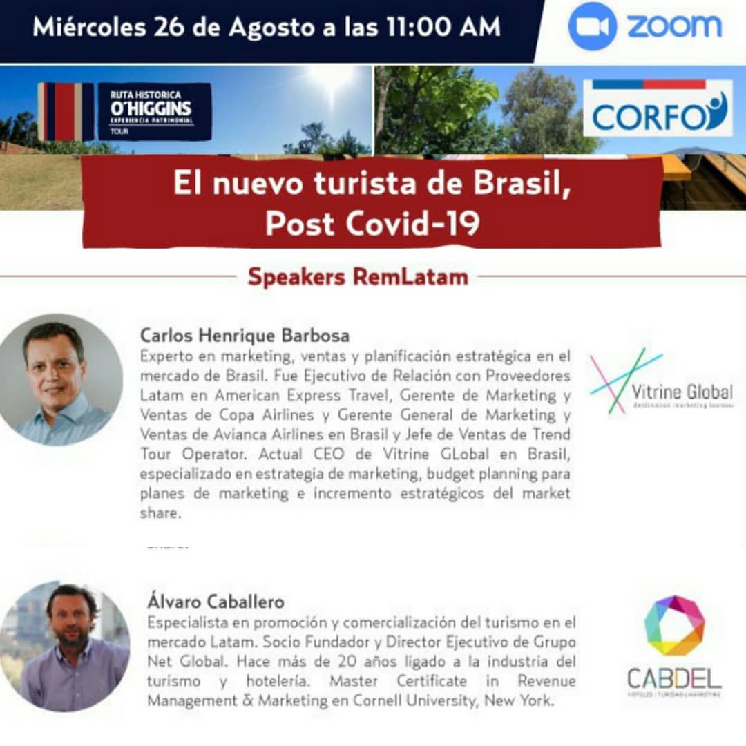 #ChileVotaXChile Mañana miércoles 26 de agosto a las 11:00 am #WEBINAR #TURISMO inscríbete us02web.zoom.us/webinar/regist…

Tendremos Speakers expertos en el mercado Latam y Brasil🇧🇷 para tener toda la información necesaria para enfrentar la evolución de este nuevo mercado post #pandemia