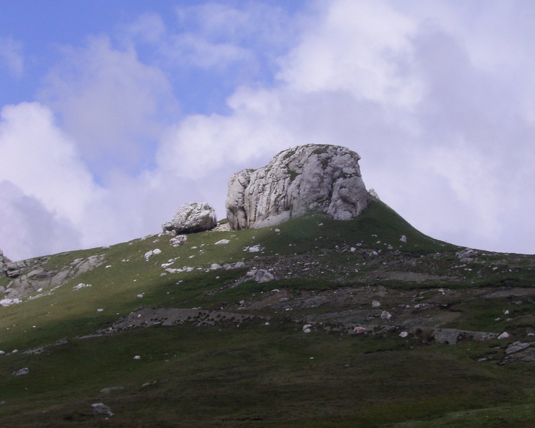 The Babele rock formation is located near the mountain peak called "Baba Mare". The name is again derived from Slavic (Serbian) "baba" meaning "grandmother" or "rock" and Romanian mare meaning great, big...
