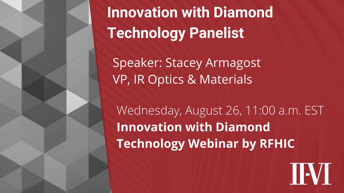 CoherentCorp's tweet image. Learn about the future of diamond technology when II-VI’s Stacey Armagost serves as a panelist on the RFHIC Webinar, “Innovation with Diamond Technology.” Register free here – space is limited! msp3.bigmarker.com/links/CzwdFvE3… #rfhic #innovation #ganondiamond