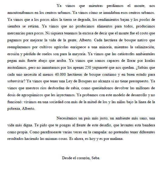 sebabnnn's tweet photo. Esta carta está escrita desde 2 lugares, @alferdez: desde el corazón y desde la desesperación de ver cómo se incendian nuestros bosques, nuestros humedales, nuestras sierras... https://t.co/RGeTf5YPKf