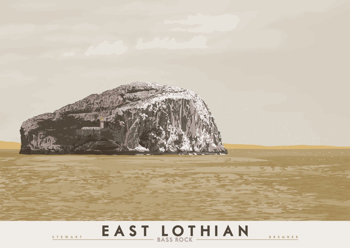 There was a request earlier for a thread of my landscape posters that have never sold. I've done 79 drawings, each available as natural or artistic colours. That's a *lot* to choose from!So here we go. First up is the artistic version of the Bass Rock  https://indy-prints.com/collections/landscape-posters/products/east-lothian-bass-rock